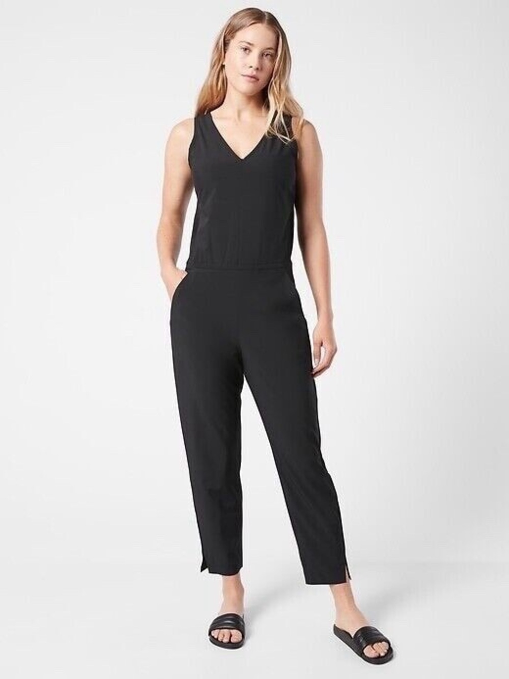 Athleta Brooklyn jumpsuit black size 14 Petite sleeveless stretch